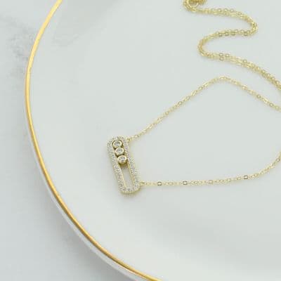 Sterling Silver Gold Plated Kinetic Rectangle Necklace