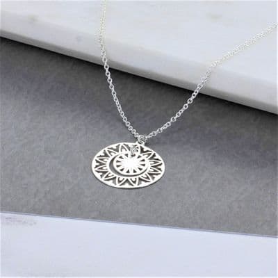 Sterling Silver Ornate Disc Necklace