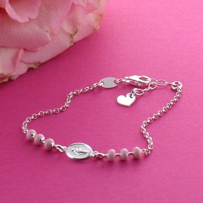 Sterling Silver Pink Child's Miraculous Virgin Bracelet
