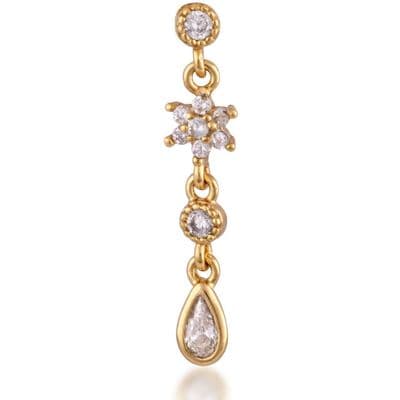 Teardrop flower gold plated single earring