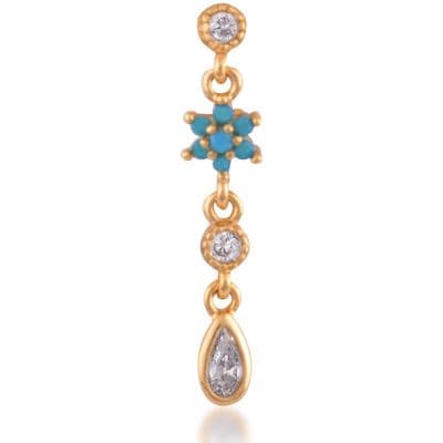 Teardrop flower gold plated turquoise single earring