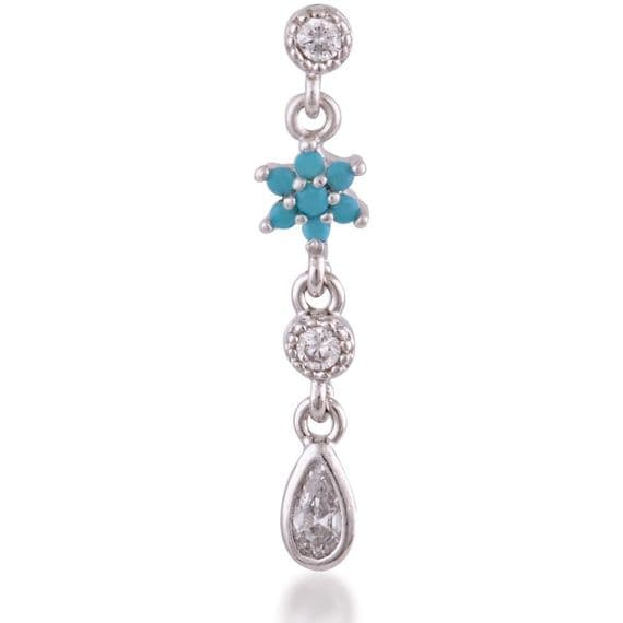Teardrop flower sterling silver turquoise single earring