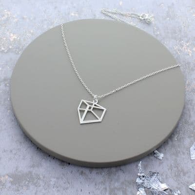 Three Dimensional Cube Silver Necklace