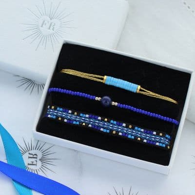 Triple Blue Gold Bracelet set