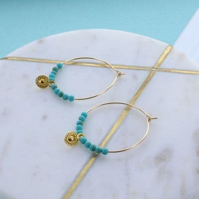 Turquoise Charm Gold Hoop Earrings
