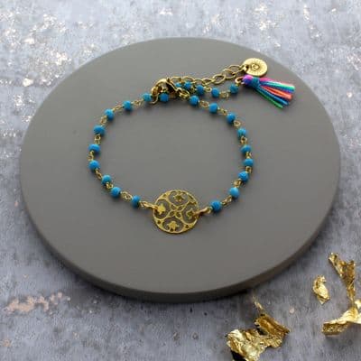 Turquoise Sun Disc Tassel Bracelet