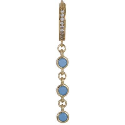 Waterfall turquoise & white stones gold vermeil huggie