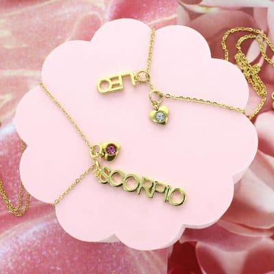 Zodiac And Heart Birthstone Charm Necklace