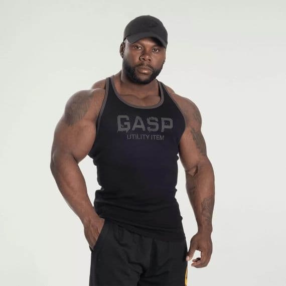GASP Ribbed T-Back  Gym Vest - Black