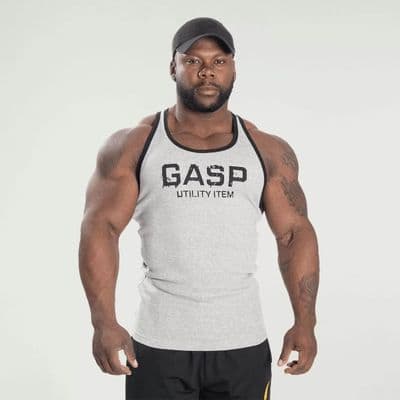 GASP Ribbed T-Back Gym Vest - Grey