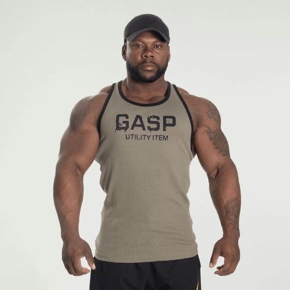 GASP Ribbed T-Back  Gym Vest - Washed Green