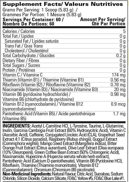 oxyshed stim nutritional facts