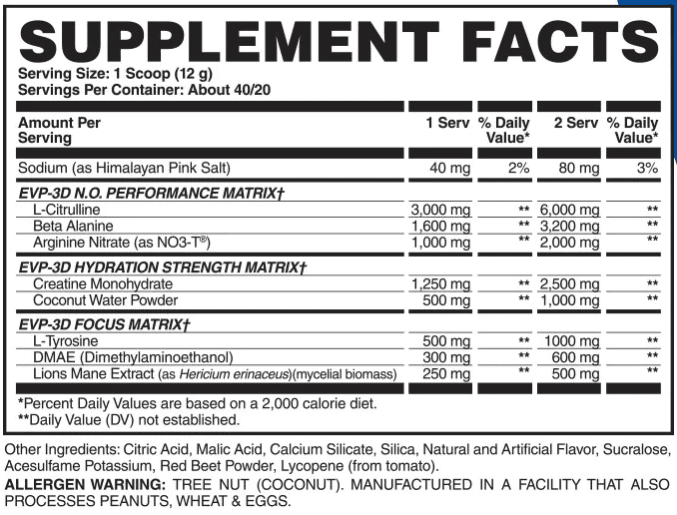 evogen evp 3d pre workout supplement facts label whey okay