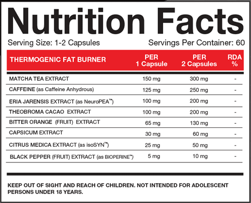 GYM HIGH Shred Mode Thermogenic Fat Burner Nutrition Facts