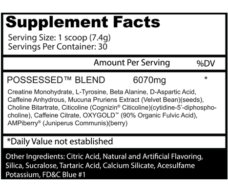 Insane Labz Possessed Pre Workout 30 Serv supplement facts WheyOkay UK