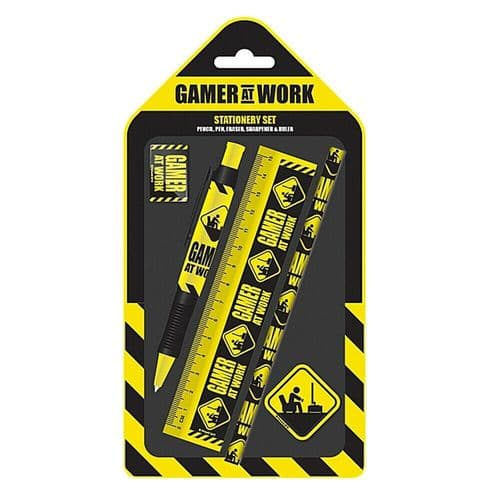 Gamer At Work Caution Sign 5 Piece Stationery Set