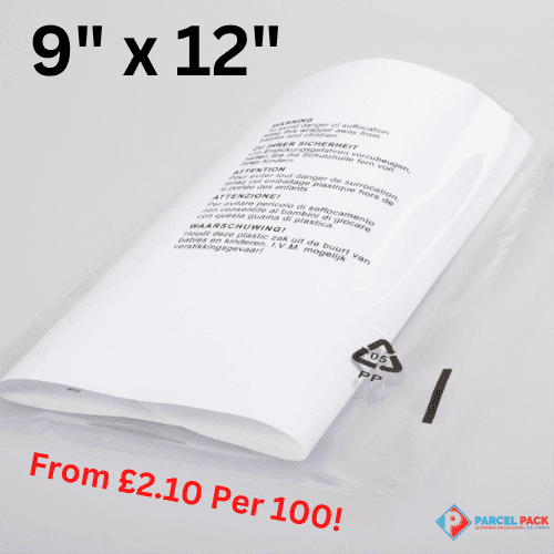 9" x 12" CPP Clear Mailing Bags With Warning