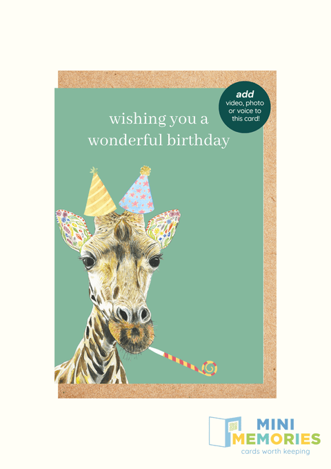 Birthday Giraffe QR Card - Add video, photo or voice to this card