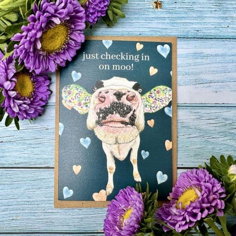 CHECKING IN ON MOO COW ECO-CARD - THINKING OF YOU