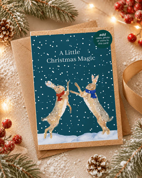 Christmas Hares QR Card - Add video, photo or voice to this card