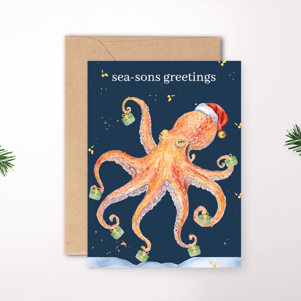 CHRISTMAS OCTOPUS ECO CARD NEW