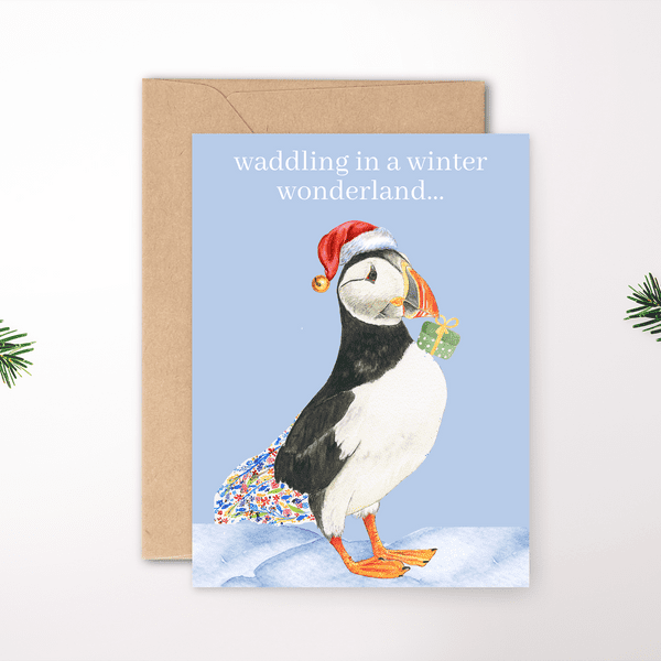 CHRISTMAS PUFFIN ECO CARD NEW