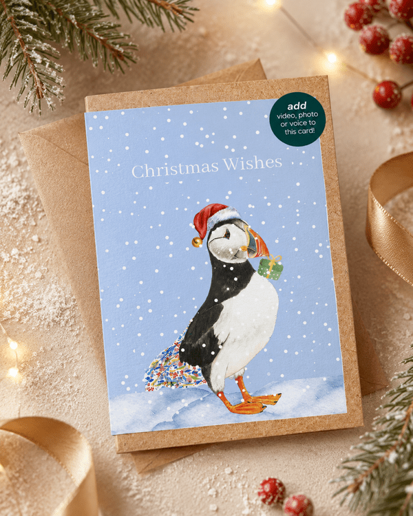 Christmas Puffin QR Card - Add video, photo or voice to this card