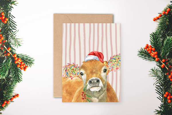 CHRISTMAS STRIPED COW ECO CARD NEW