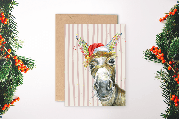 CHRISTMAS STRIPED DONKEY ECO CARD NEW
