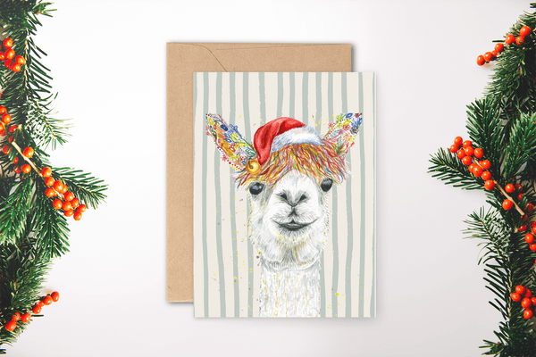CHRISTMAS STRIPED LLAMA ECO CARD NEW