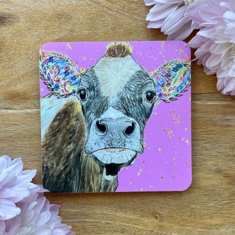 CLOVER THE COW LUXURY CORK COASTER