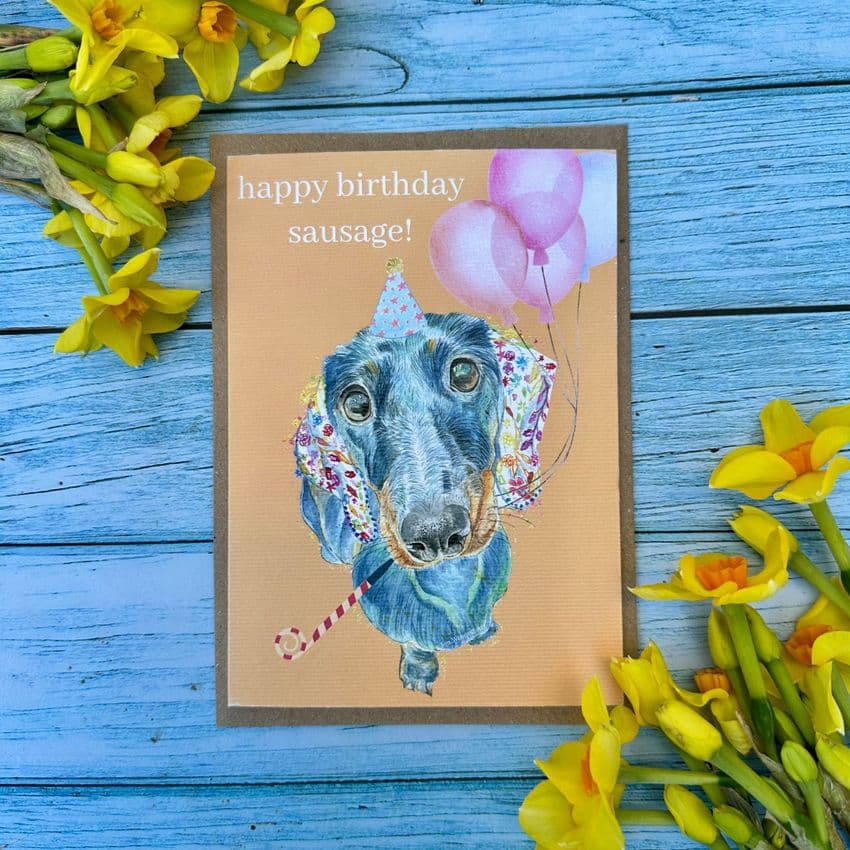 HAPPY BIRTHDAY SAUSAGE DACHSHUND ECO-CARD