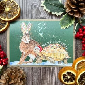 HARE AND TORTOISE MERRY CHRISTMAS ECO CARD