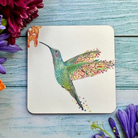 HONEY THE HUMMINGBIRD LUXURY CORK COASTER