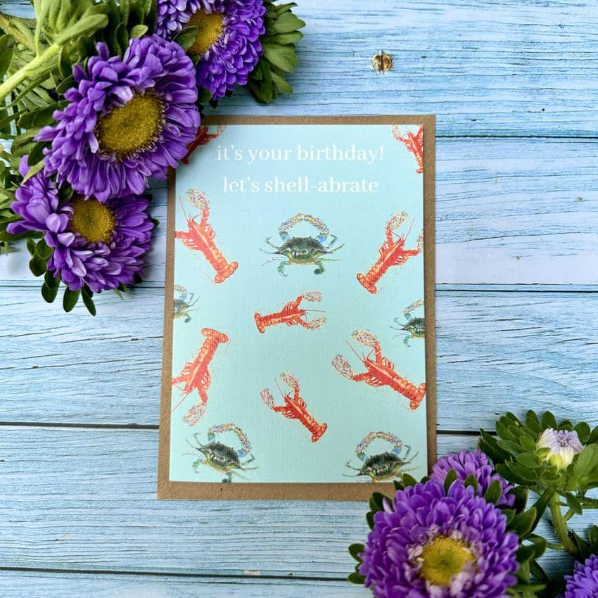 IT'S YOUR BIRTHDAY - LET'S SHELLABRATE ECO CARD - LOBSTER AND CRABS