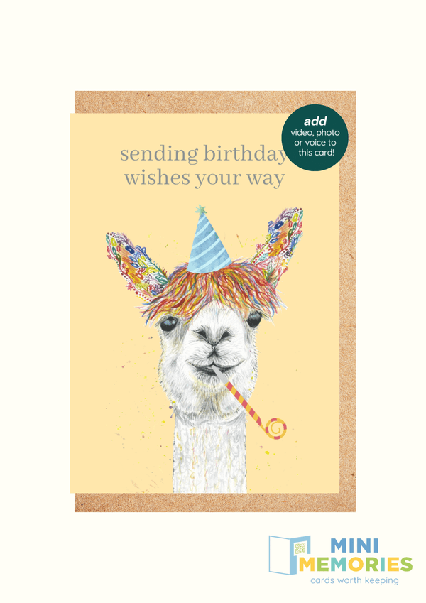 Llama Birthday Wishes QR Card - Add video, photo or voice to this card