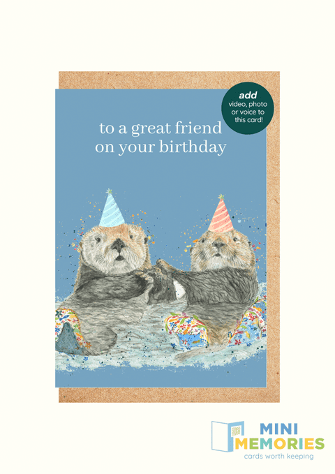 Otters Birthday QR Card - Add video, photo or voice to this card