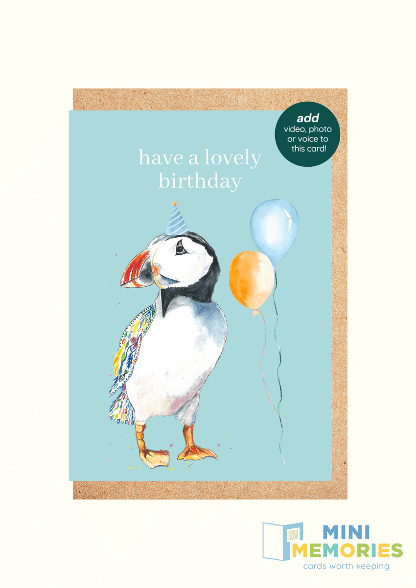 Puffin Birthday QR Card - Add video, photo or voice to this card