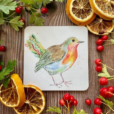 ROBBIE THE ROBIN LUXURY CORK COASTER