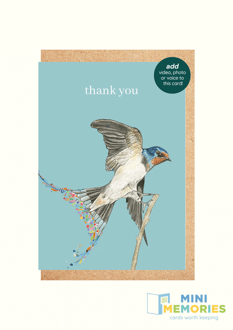 Thank you Swallow QR Card - Add video, photo or voice to this card