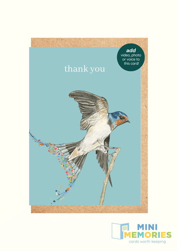 Thank you Swallow QR Card - Add video, photo or voice to this card