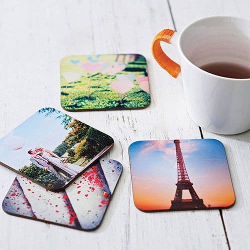 Personalised Cork Base Wooden Photo Coasters