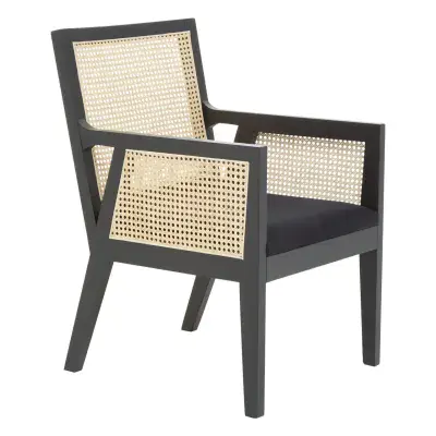 Antoine Contemporary Black Armchair with Natural rattan
