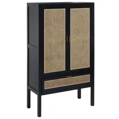 Antoine Contemporary Black Double Wardrobe with Rattan Front