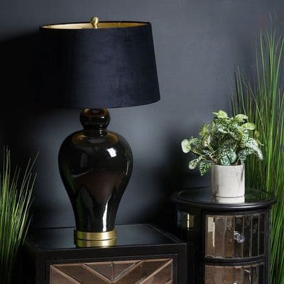 Black Ceramic Table Lamp with Gold Highlights