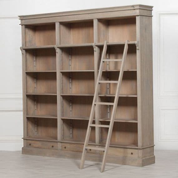 Contemporary Rustic Bookcase With Ladder - Prestige French Furniture