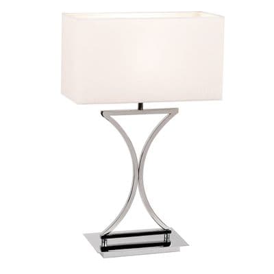 Curved Chrome Metal Table Lamp with White Shade