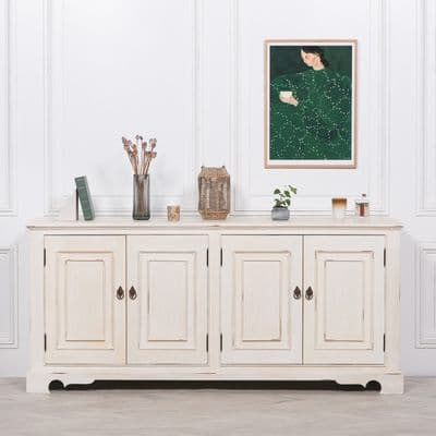 Distressed White Brush Stroke Painted Sideboard