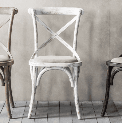 Distressed White Café Chair With Linen Seat (PACK OF 2)