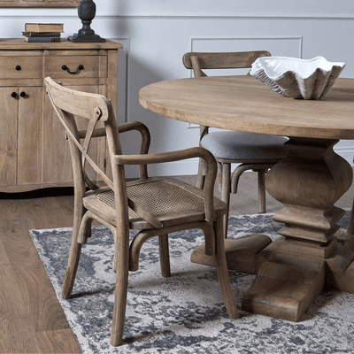 Dominique Cross Back Carver Chair With Rattan Seat